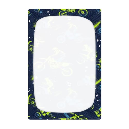 Image of Vintage Motocross Dirt Bike Crib Sheets Soft Breathable Fitted Baby Crib Sheets Mattress Cover for Girls Boys, 52 inch x 28 inch x 9 inch
