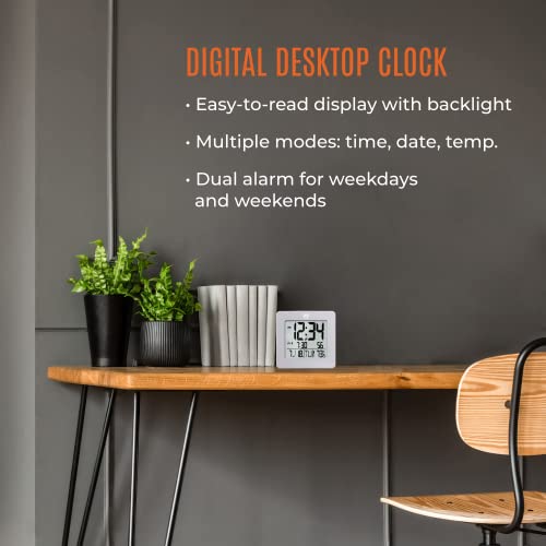 Marathon Digital Desktop Clock, Graphite Gray - Easy-To-Read 3.5” Display With Temperature & Date - Includes Alarm With Snooze & Backlight #TOP1