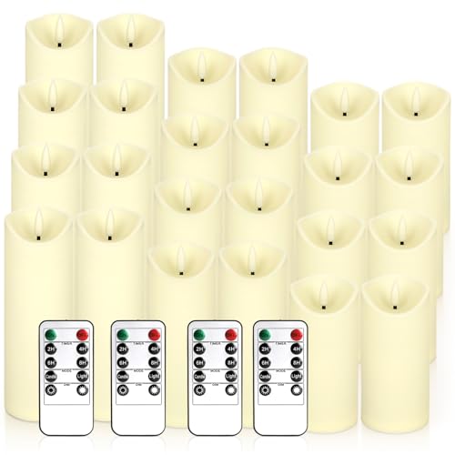 Image of 24 Packs of flameless LED Pillar Candles with Remote Control timers and Flashing Battery Operation for Halloween, Christmas and Wedding Home Decoration