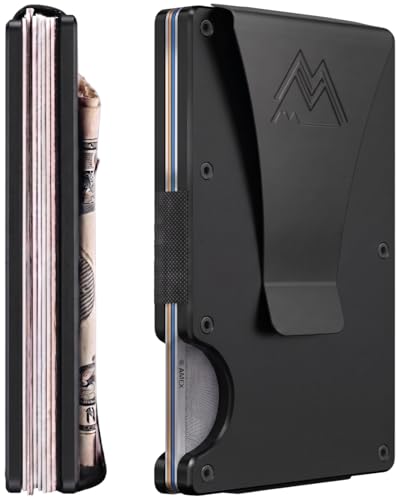 Image of Mountain Voyage Co Minimalist Wallet for Men & Women - Slim RFID Wallet, Scratch Resistant, Credit Card Holder & Money Clip, Easily Removable Money & Cards, (Black Titanium)