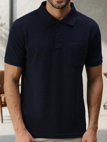 Image of Lux Cozi Men's Polo T-Shirt Regular Fit Half Sleeves with Pocket | Cotton Blend Polo Neck Collar T-Shirt for Men | Casual, Office Comfortable Breathable T-Shirt | Stylish Plain Tee