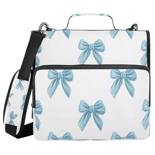 ATTX Light Blue Bows Zipper Binder with Adjustable Padded Strap - 3 Ring 500 Sheet Capacity Binder Bag with Multi-Pocket Organizer, Fits 12 Inch Laptop#123