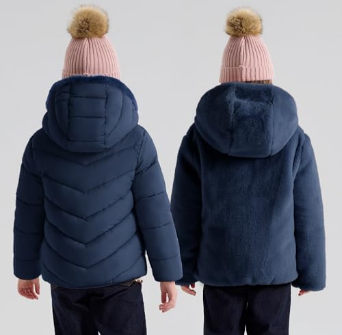 maoo garden Girls Winter Reversible Puffer Jacket Kids Heavyweight Faux-Down Fuzzy Fleece Lined Water-Resistant Coat3