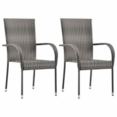 Sophrelle Chaises empilables d'extérieur Lot de 2 Gris Résine tressée,Chaises de Jardin,9kg-46464