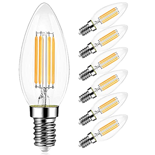 EXTRASTAR Bombilla Led de filamentos vintage E14(Casquillo Fino)   750 Lúmenes   2700K luz calida 6W paquete，No Regulable   6 unidades