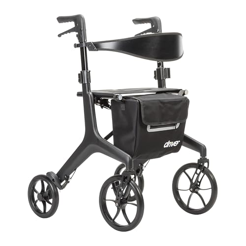 Drive Medical AeroCarbon Ultra-Lite Rollator Strong Carbon Fiber Walkers for Seniors Foldable Rollator Walker with Seat Ultra Lightweight Rolling Walker Just 11.5 Pounds Black