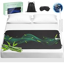 Grounding Mat for Bed with Leather, Improve Sleep, Relieve Stress & Pain, Anti-Slip & Eco-Friendly PU Leather, Includes Grounding Cord & Sleep Mask for Enhanced Rest Magnetic Therapy