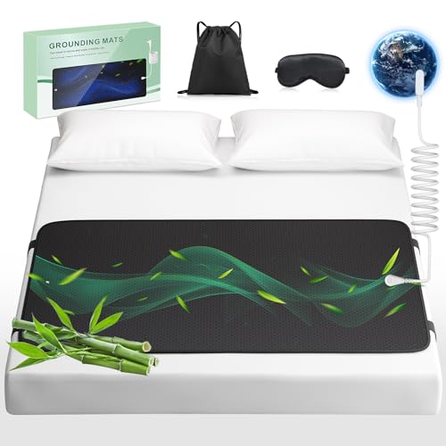Grounding Mat for Bed with Leather Improve Sleep Relieve Stress & Pain Anti-Slip & Eco-Friendly PU Leather Includes Grounding Cord & Sleep Mask for Enhanced Rest Magnetic Therapy (King-2778)