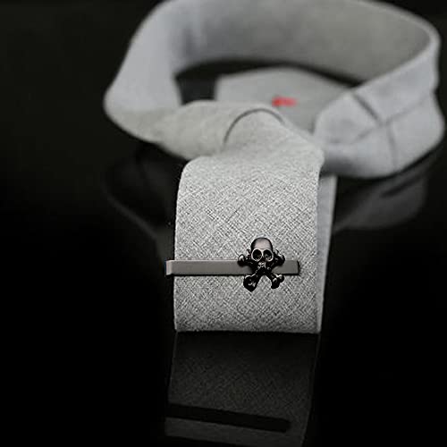 Skull Tie Clip for Men, Punk Tie Bar Clips, Cool Skeleton Necktie Claps, Gothic Black Stickpins, Pirate Necktie Bar for Wedding & Cosplay Halloween Theme Party, Black Cross Bone Gift for Groomsmen Grooms Best Men Boyfriend Husband - Love Each Other till Death4