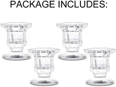 NUPTIO 4 Pcs Clear Glass Taper Candle Holder, Decorative Taper Candlestick Holder for Wedding, Dinning, Party