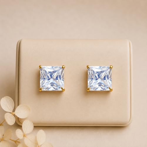 Image of ACCESSHER Gold-Tone Square Contemporary Stud Earrings | Fashion Jewellery, Valentine Gift for Girlfriend | Trendy Earrings for Women and Girls