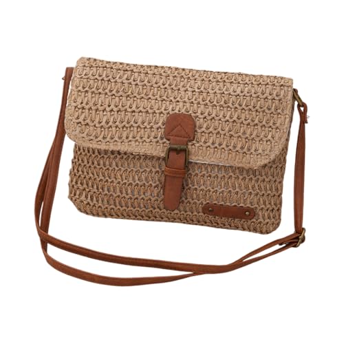 Woven Straw Crossbody Bags for Women - Handmade Casual Beach Purse - Vintage Style Straw Purses Bag Messenger Bag, Khaki
