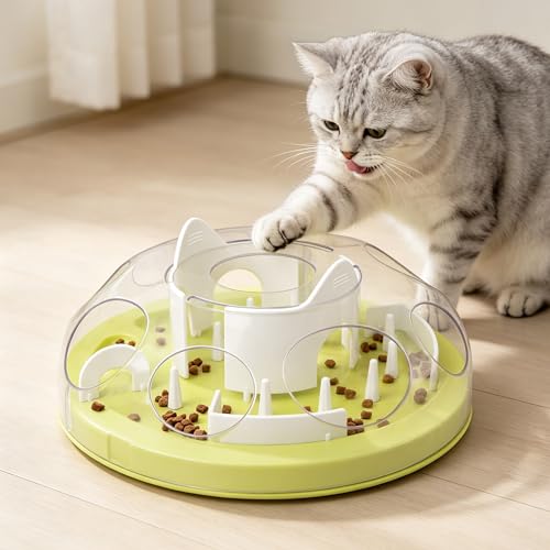 Pet Prime Fummelbrett für Katzen, Katzenspielzeug Intelligenz, Katze Intelligenzspielzeug, Interaktiver Katzen Labyrinth Fütterung, Leckerli Spender, Anti-Rutsch-Boden, Leicht zu Befüllen - Grün