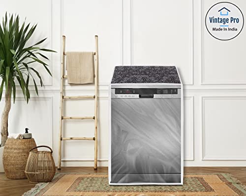 Image of Dishwasher Cover Suitable for Bosch of 12, 13, 14 and 15 Place Setting (63cmsX63cmsX81cms, Black Flower)