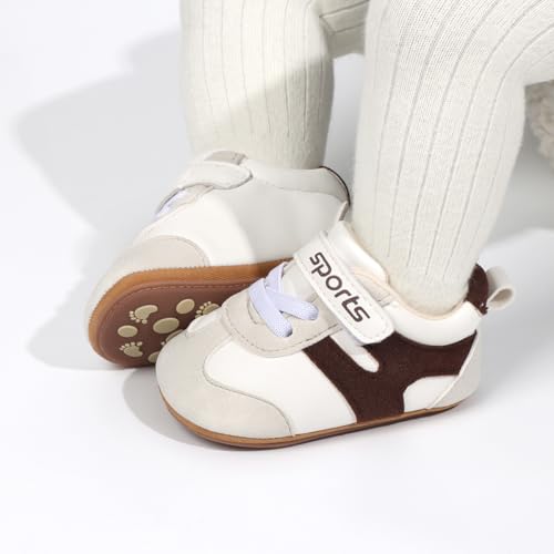 Image of HsdsBebe Baby Boys Girls Pu Leather Hard Bottom Walking Sneakers Toddler Rubber Sole First Walkers Infant Cartoon Slippers Crib Shoes