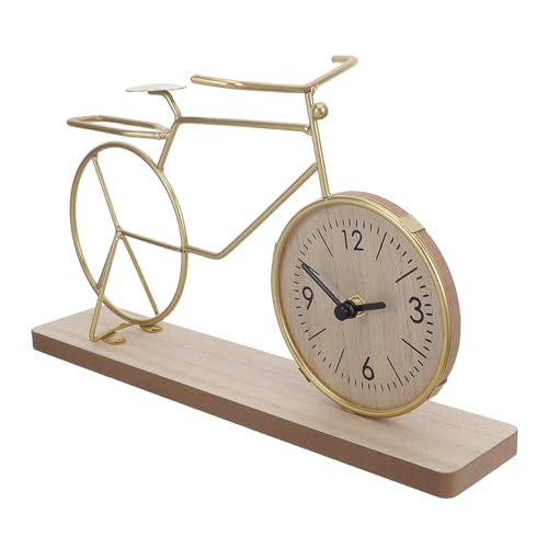 Reloj de mesa de bicicleta dorado vintage Operitacx de madera e hierro 2