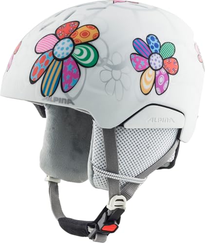 ALPINA PIZI - Leichter, bruchfester & individuell anpassbarer Skihelm für Kinder, mit abnehmbaren Ohrenpolstern - Patchwork-Flower matt - M (51-55 cm)