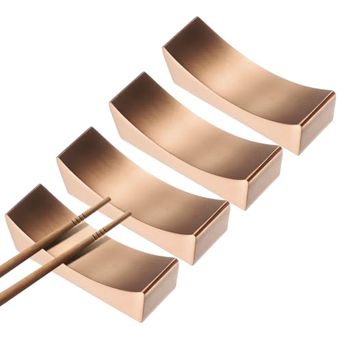 sourcing map 4pcs 304 Stainless Steel Chopstick Rest, Curved Shape Chopstick Stand Holder Knife Rest for Countertop Holding Chopstick Spoon Forks Knife Tabletop Decoration, Rose Gold
