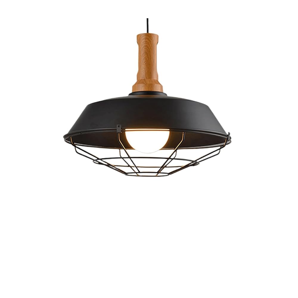 LANTANB Blue Farmhouse Pendant Light 1 Pack Light Fixtures with Metal Cage Shade Wood Accent Hanging Island Pendant Light,Barn Lights for Kitchen Island, Dining Room E26 Base