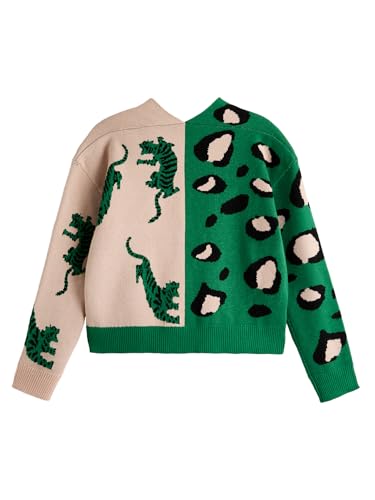 WDIRARA Girl's Leopard Animal Print Button Down Cardigan Sweater Color Block V Neck Knit Outerwear2