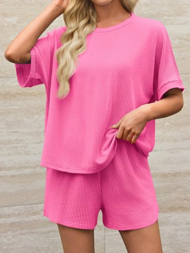 Image of Imily Bela Womens 2 Piece Outfits 2025 Oversized Summer Short Sets Casual Beach Ribbed Short Sleeve Matching Set