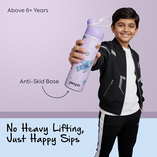 Image of Go24 pexpo Water Bottle for School Kids, ISI Certified Stainless Steel Sipper Bottle for Kids 470ml (Pack of 2) | Hot & Cold Thermos Insulated Water Bottle|6+ Years Kids|Pico 500 - Pink and Purple