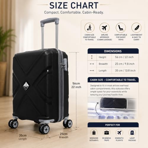 Image of Trumpkin Small Size Cabin Suitcase Trolley (55 cm) 4 Wheels - Grey | Hard Shell Luggage | 3-Digit Combination Lock | Lightweight Spacious Heavy-Duty Water Resistant Travel Bag | Push Button Handle