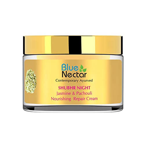 Blue Nectar Kumkumadi Night Cream with Jasmine for Deep Hydration and Cell Regeneration with Kumkumadi Oil & Organic Ghee for Smooth, Radiant and Glowing Skin (16 Herbs, 50g)