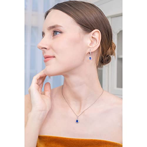 B. BRILLIANT Sterling Silver Genuine, Simulated Gemstone Halo Dainty Pear Teardrop Necklace & Earrings Jewelry Set for Women with Gift Box4