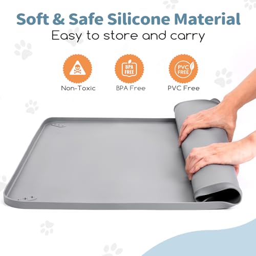 Image of Pee Pad Holder, Silicone Dog Puppy Pad Tray for DogTraining Pads Non-Slip Leak-Proof High Edge Mat, Dog Potty Tray for Home Floor Protection- Grey 25 inch x 36 inch