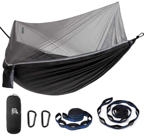 Miztli Camping Hammock -Portable Hammock w/Spacious Net & Tree Straps w/Adjutable Loops,Double and Single Hammock for Outdoor, Hiking, and Travel