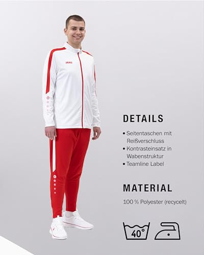 JAKO Herren Polyesterjacke Power, Weiß/Rot, 4XL – Ansicht 5