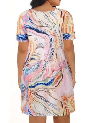Image of Kancystore Women's Plus Size Summer Dresses Short Sleeve Casual T-Shirt Swing Dress with Pockets
