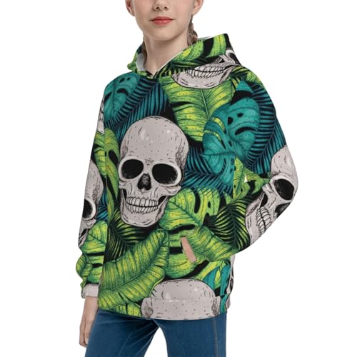 Skull and Palm Leaves Kid Hoodies Boys Sweatshirts Girls Pullover with Pocket2