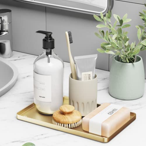 Vanity Trays For Bathroom, Counter, Kitchen, 8.3"×5.1" Metal Holder For Paper, Towel, Napkin, Soap, Perfume, Key, Candle, Serving, Bath Accessories Home Decorative Organizer, Gold,1 Pack #TOP7