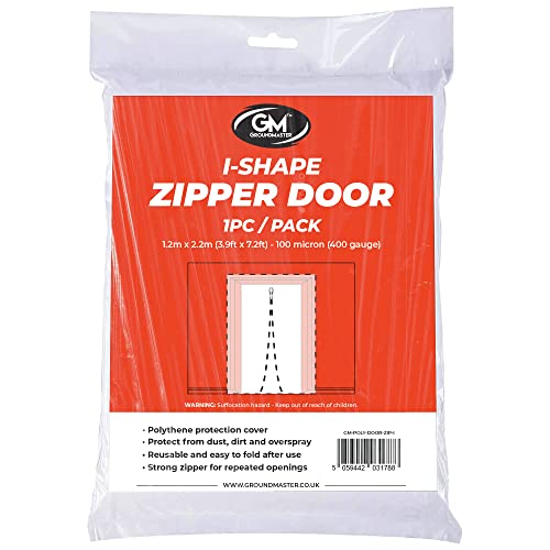 I-Zip Polythene Dust Sheet Door Cover - Protective Plastic DIY Screen Barrier - Zipper Protection for Painting - Decorating Shield with Masking Tape - Home Renovation Paint Cover Sheets