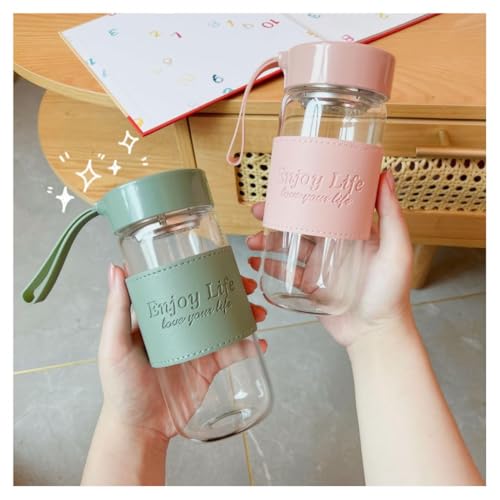 Image of Wosta Leakproof Glass Water Bottle with Stainless Steel Infuser Glass Tea Infuser Bottle with Strainer and Neoprene Sleeve for Loose Leaf Tea, Cold Brew Coffee. (A - GREEN, 480ML)