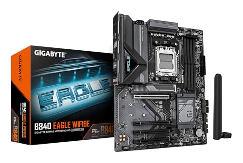 GIGABYTE B840 EAGLE WIFI6E Scheda Madre - CPU AMD Ryzen 9000, VRM 8+2+2 fasi, fino a 8200MHz DDR5(O.C), 2xPCIe 4.0 + 1xPCIe 3.0 M.2, Wi-Fi 6E, LAN 2.5GbE, USB 3.2 Gen 2 - Scheda madre