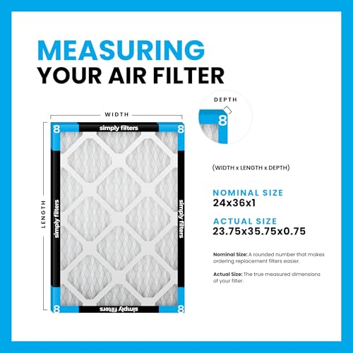 Image of Simply 24x36x1 Air Filter, Merv 8, 6 Pack, For Home AC Furnace & HVAC (Actual Size: 23.75 inchx35.75 inchx0.75 inch) DUST, Pet, & Allergy Control