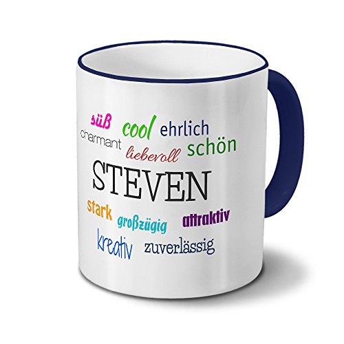 printplanet Tasse mit Namen Steven - Positive Eigenschaften von Steven - Namenstasse, Kaffeebecher, Mug, Becher, Kaffeetasse - Farbe Blau für 12,99 EUR bei amazon.de Bild: printplanet Tasse mit Namen Steven - Positive Eigenschaften von Steven - Namenstasse, Kaffeebecher, Mug, Becher, Kaffeetasse - Farbe Blau für 12,99 EUR bei amazon.de