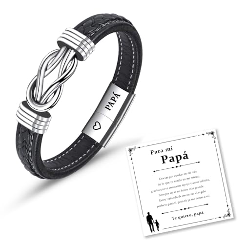 CheersLife Dia Del Padre Regalos Papá Pulsera Hombre Regalos Para Hombre Pulsera Hombre Personalizada Regalo Padre Regalo Hombre Cumpleanos Regalo Padre Cumpleaños Pulsera Cuero Hombre Nudos Infinitos