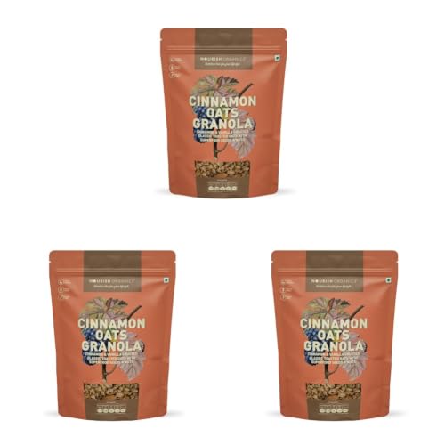 Image of Nourish Organics Cinnamon Oats Granola, 270g Pack | Healthy and Nutritious Breakfast Cereals with Whole Nuts | No Refined Sugar | Clean Label (Pack of 3)
