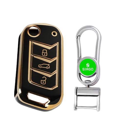 Image of SIAGO SIA354 TPU Key Cover and Metal Keychain Compatible for Mahindra Scorpio 2019+| Bolero 2020+ XUV 300 | Marazzo | XUV 700 | XUV 400 ev | Bolero | Thar 2020+ 3 Button Flip Key (Black Pack of 1)