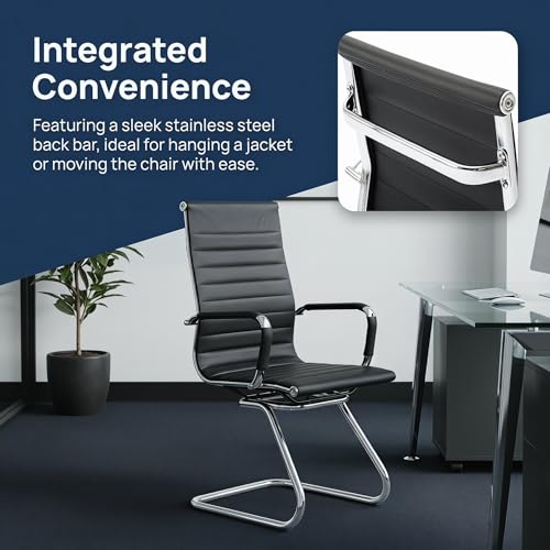 Image of HNY Leather Office Guest & Reception Chairs Set of 2, Modern Waiting Room Chairs with Arms, Desk Chair no Wheels with Sled Base for Conference Room, Black