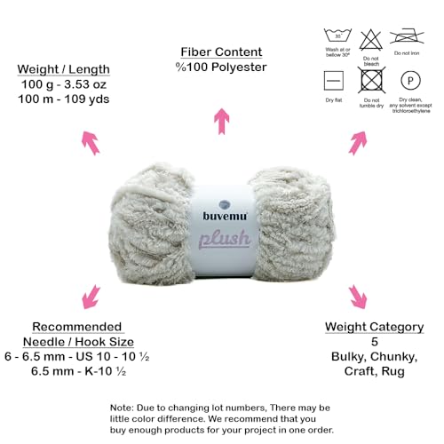 Image of Plush Faux Fur Bulky Yarn, Super Soft Fluffy Fuzzy for Knitting Crocheting Crafting, 100 Gram (3.53 Ounces) 109 Yards (100 Meters) (Bone)