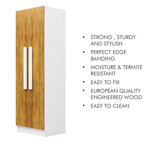 Image of Bniture Wooden Almirah for Clothes, Door for Bedroom, 2 Door Wardrobe with 4 Shelves Huge Storage Space (46D x 60W x 182H CM) | 3 Year Warranty (Frosty White & Giant Wood)