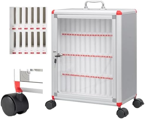 Cell Phone Locker Box with Door Locks and Keys Clear Acrylic Jail Storage Cabinet Wall Mounted,Mobile Safe Box with Universal Wheels - Aluminum Alloy Locker for School & Office - Secure 60-B