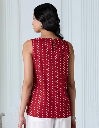 Image of Amazon Brand - Myx Women's Cotton Printed Sleeveless Short Kurti (Available in Plus Sizes)