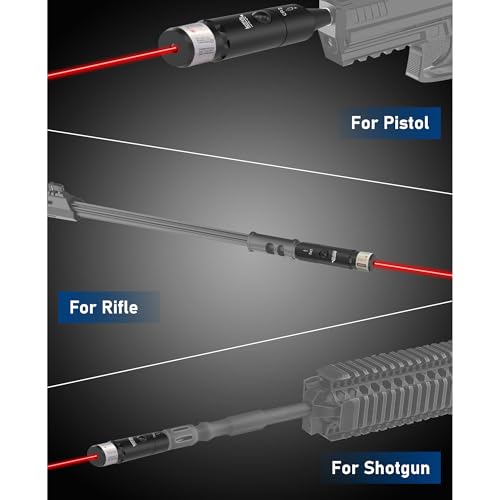UUQ Professional Laser Bore Sight Kit with Button Switch,Red Laser with 32 Adapters for 0.17 to 12GA Calibers,Suitable for Pistol Rifle Airsoft & Shotgun,Powerful Hunting Equipment (Red Laser)