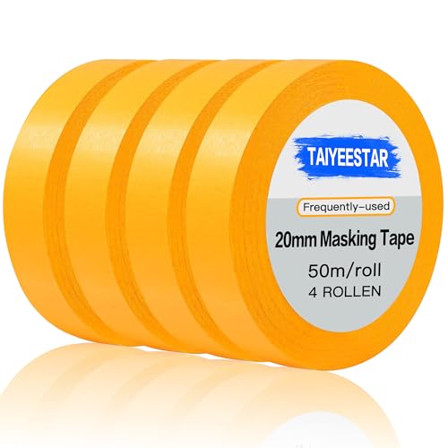 Taiyeestar 4 Rolls Masking Tape 20 mm x 50 m, Low Tack Masking Tape for Painting, Painters Tape, Painting Tape for Artist Indoor Decorating Tape